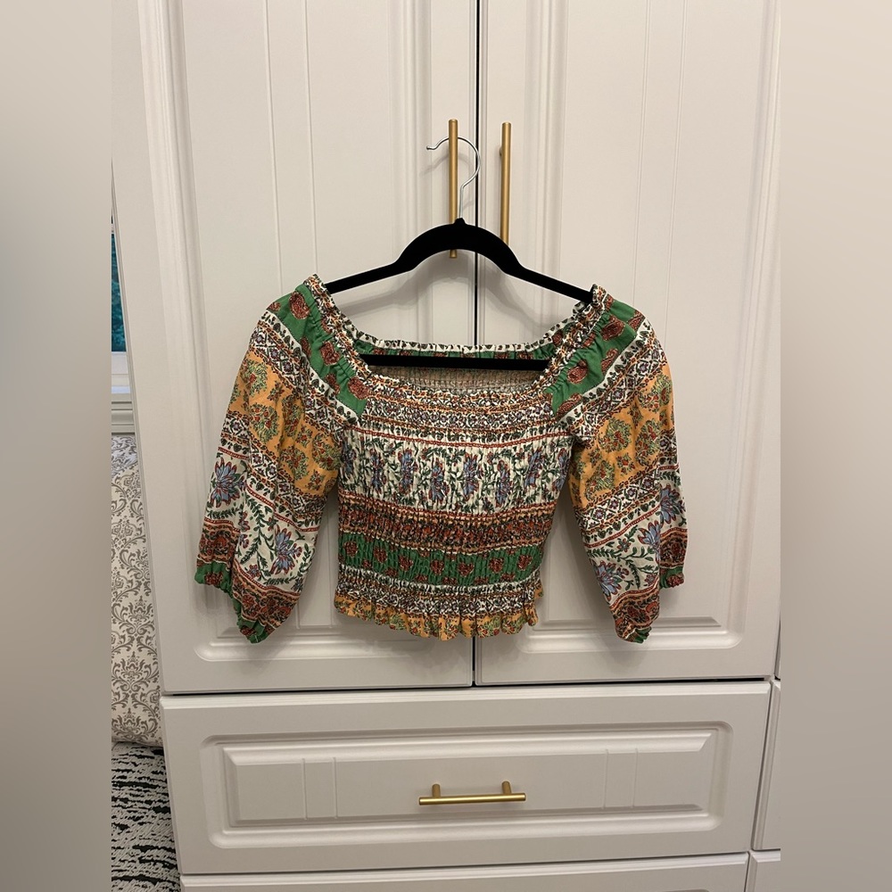 Zara tropical pattern orange and green off the shoulder top size xs
